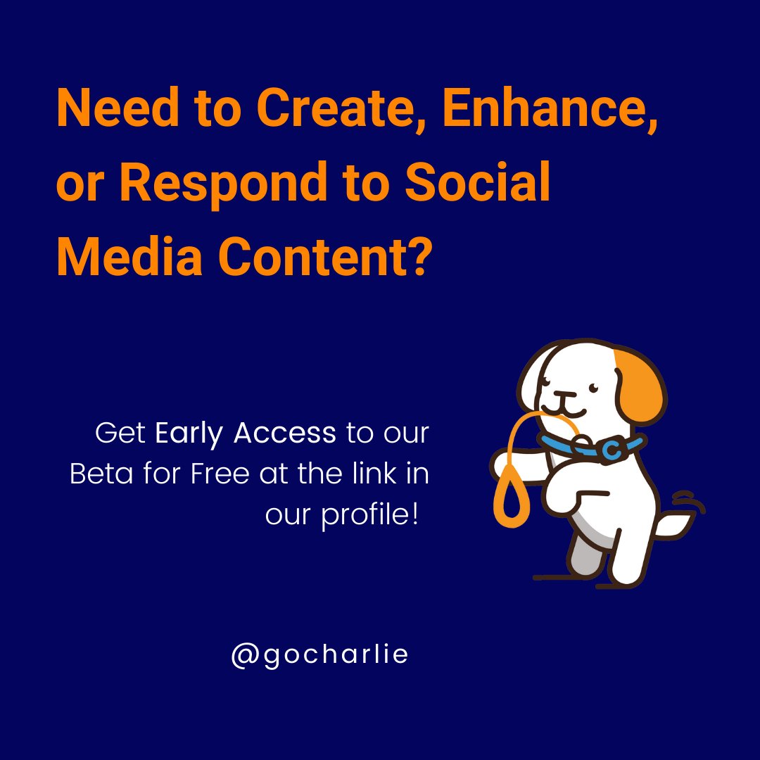 GocharlieAI's tweet photo. Charlie has learned some new tricks, and we want to show them to you risk free.Charlie can save you time and money across all your social media activities!   Check out https://t.co/pflInCh70u to learn more. https://t.co/PYA2vcuLuM