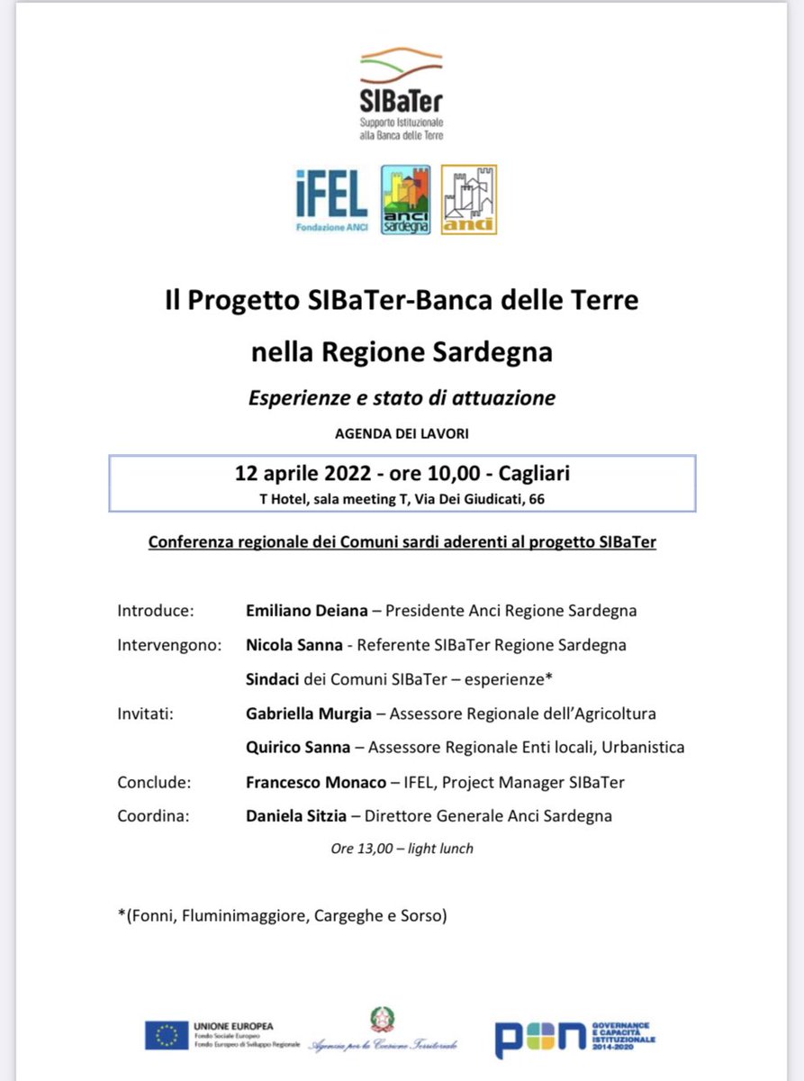 I progetti “bandiera” <a href="/bancadelleterre/">Sibater-Banca delle Terre</a> in #Sardegna valorizzano l’approccio #placebased che dovrebbero  avere tutti gli interventi in <a href="/areeinterne/">areeinterne</a>. Ne parliamo domani a Cagliari.