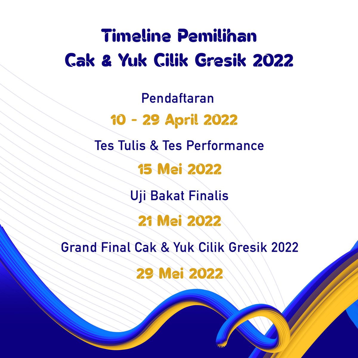Pemilihan Cak &amp; Yuk Cilik Gresik tahun ini mengusung tema “The Golden Generation of Poesponegoro” sebagai semangat baru.

Siapkan dirimu, tunjukkan aksimu menjadi Cak &amp; Yuk Cilik Gresik 2022!

Dho Nerimo!

#CakYukCilikGresik2022