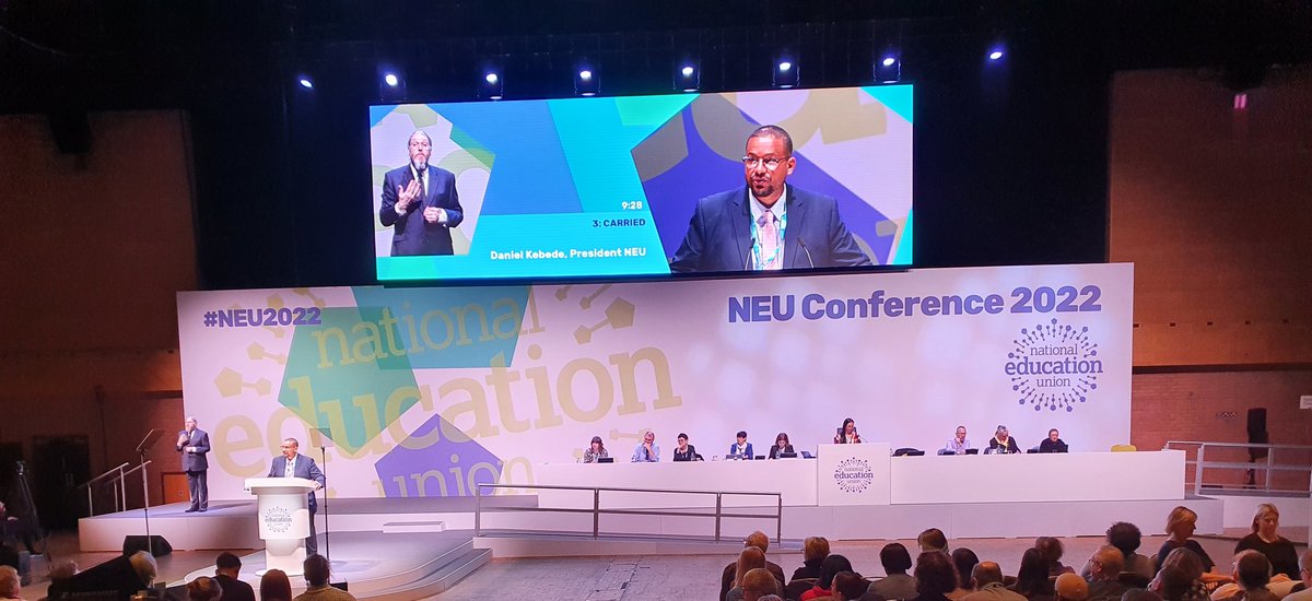 NEUDoncaster's tweet photo. NEU President Daniel Kebede's moving opening speech at NEU Conference 2022.

Annual Conference shapes the future direction of the union - watch out for ways to make a difference. 

NEU Doncaster proud to be here 😊  #NEU2022 #UnitedWeStand #VEVE https://t.co/VK7SbeJQ8l