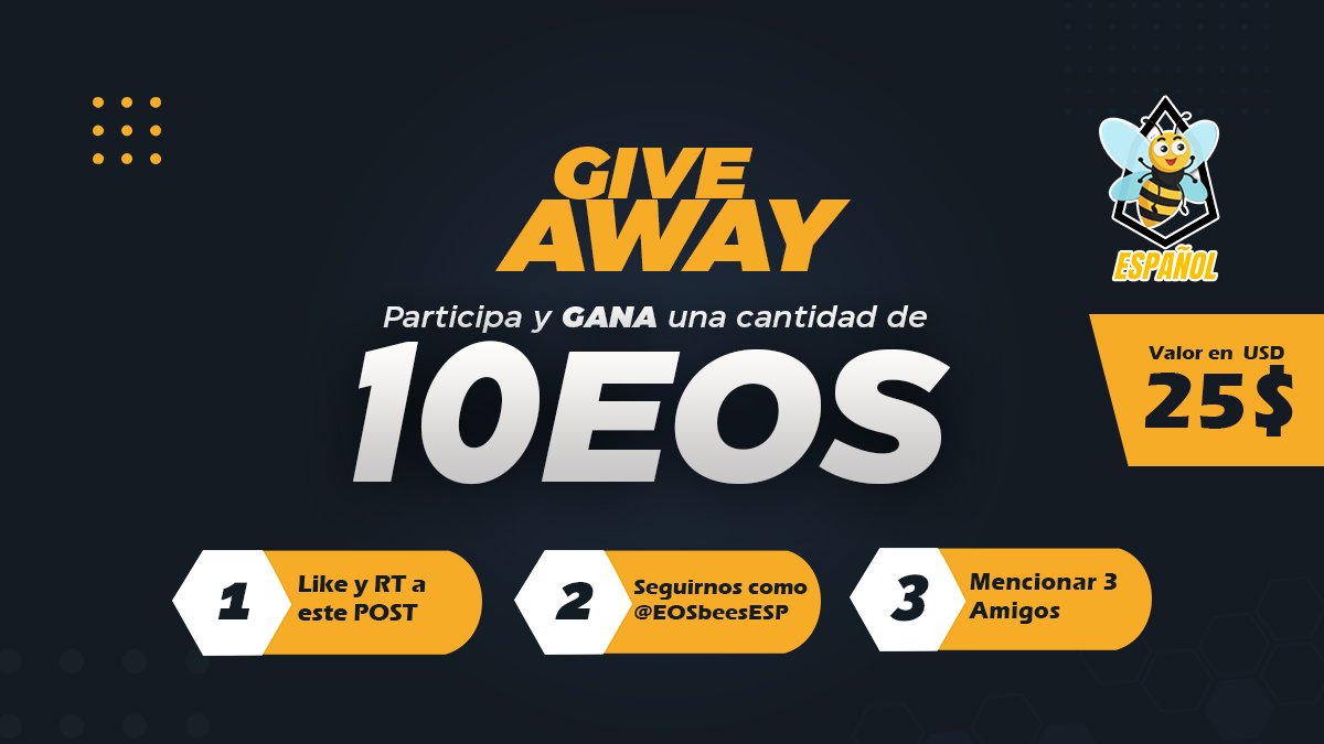 verooodd's tweet photo. Giveaway 10 EOS (25 USD) PARA 1 GANADOR 😱 PARTICIPA de manera sencilla en este #concurso y obtén una buena cantidad de dinero en $EOS

👉Sigue estos pasos para participar: 

1️⃣ Like y Comparte ✅
2️⃣ Mencionar a 2 amigos✅
3️⃣ Seguir @EosbeesESP✅

#EOSBees
#Giveaway #token #EOS https://t.co/u3b2loWkYX