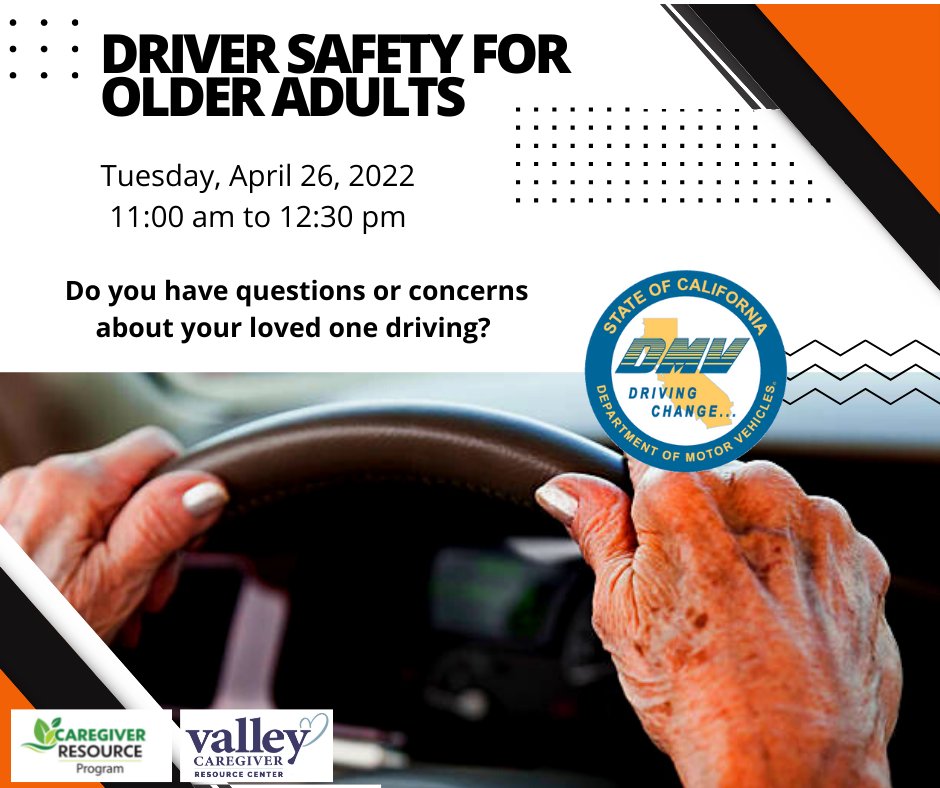 CaregiverValley's tweet photo. Register for "Driver Safety for Older Adults"
https://t.co/APyKdMkZh8
The Senior Driver Ombudsman will be joining us to talk about how they assist families who have concerns about seniors driving and more!
@CaregiverValley #safedriving #ombudsman #seniordriver https://t.co/wtog8V657s