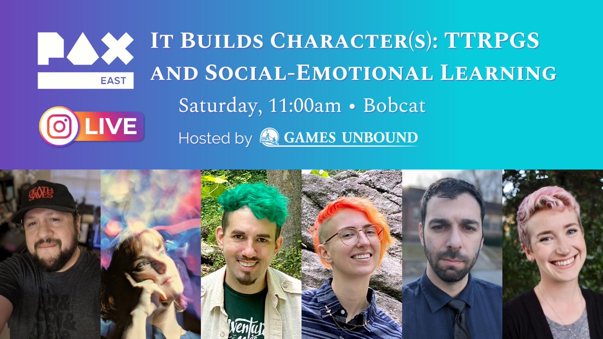 Can’t make it to #PAXEast but still want to join in on the conversation? Fear not! We’ll be streaming It Builds Character(s): TTRPGs and Social-Emotional Learning (#SEL) over on Instagram — 4/23 @ 11AM EST. Follow us to make sure you’re notified. instagram.com/p/CcOS5C7Osiy/