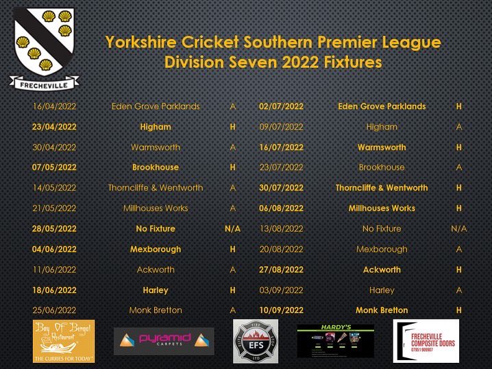 frechevilleccc's tweet photo. After the long winter, the summer of cricket is upon us once again! 

Here are the fixtures for all three seniors sides for the 2022 season.

Good luck to all who take part, play hard, play to win but most of all, enjoy it!!

#seashells🐚 #YCSPL #MDCL #cricket #sheffield https://t.co/R85L80ZSrn