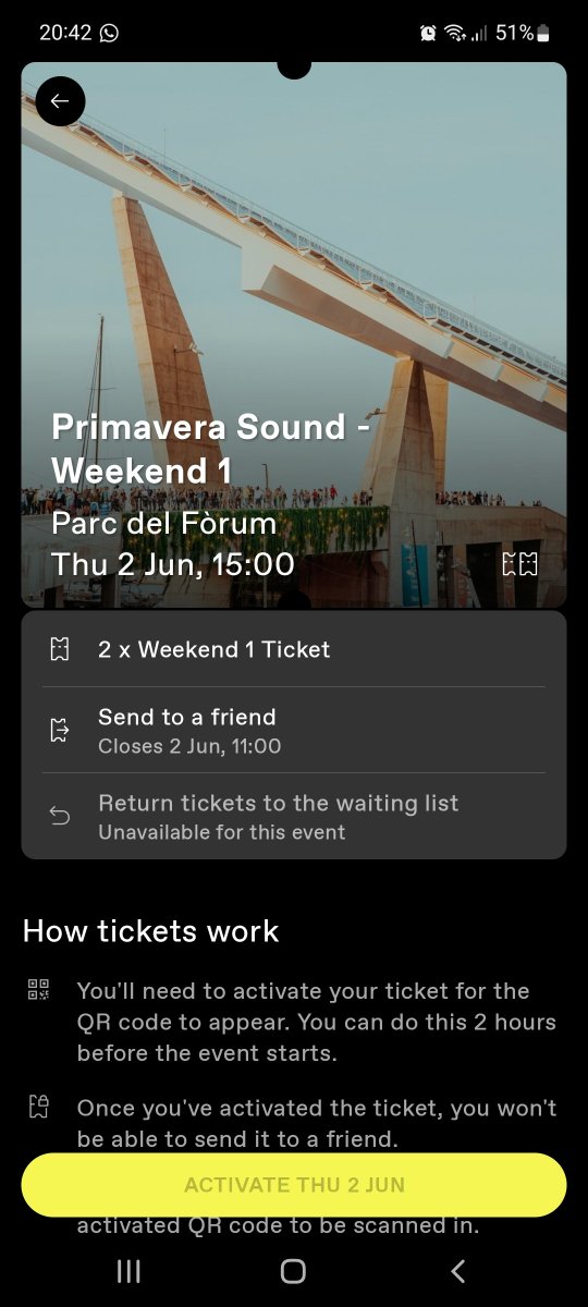 DeclanFindlay's tweet image. Selling 2x Primavera Sound Barcelona Weekend 1 Tickets