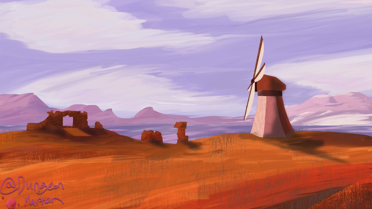 A serene windmill on the outskirts of Cornix on a warm autumn day. #digitalart #dnd #digitalpainting 

I'm getting near to done with my pack, I've got a few a sidequests, a map, a bunch of npcs, a couple adventuring locations and a couple magic items. Anything obviously missing?