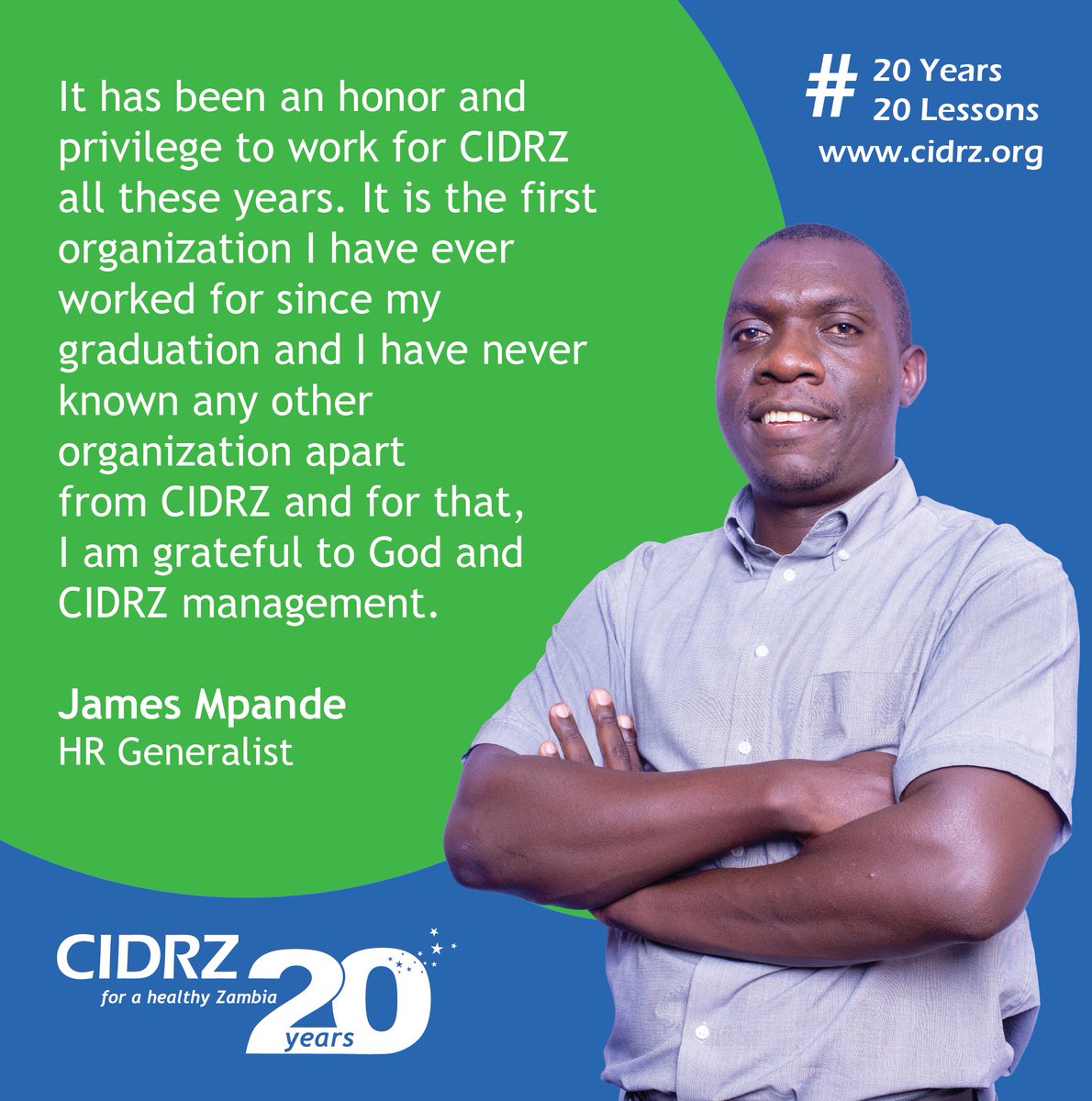 cidrzinfo's tweet photo. We asked our heroes to share what lessons they have learned over the 20 years. Thank you James Mpande for sharing your lessons!
#CIDRZ #CIDRZ20 #20Years20Lessons https://t.co/TJxTIXnhK6