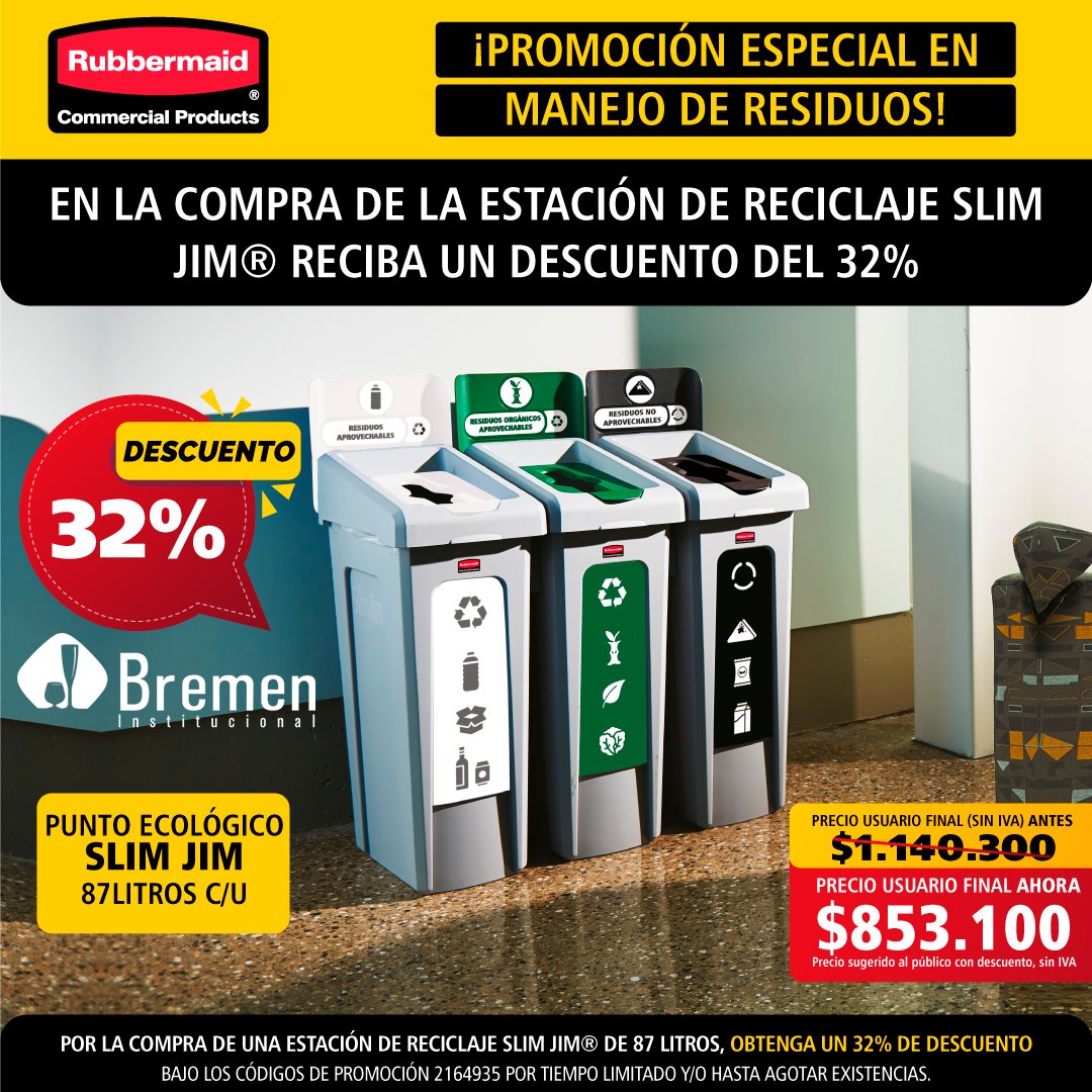 BremenInstituc1's tweet photo. Increíble descuento del 32% en Puntos Ecológicos

El Punto Ecológico 87 litros Slim Jim (Verde Blanco Negro) La Estación Punto Ecológico Slim Jim® Rubbermaid 87 litros es la solución definitiva para ahorrar espacio en la gestión de residuos. https://t.co/5UPEQNtOvL