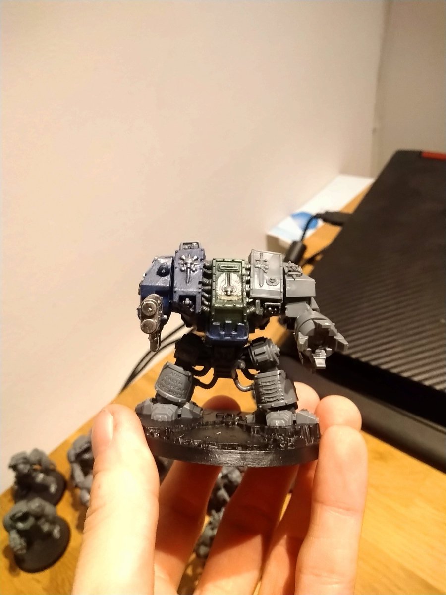 WarpEmu's tweet photo. Extensive enforcement is coming to the chapter! My dreadnought from Assualt of Black Reach has gotten his upgrade, finishing Baradeon as well, ready to crush and guts the heretics! Even the captain is done!#warhammer40k #Spacemarines #DarkAngels #SuccessorChapter #Duskguard https://t.co/9WZmy9jaQl