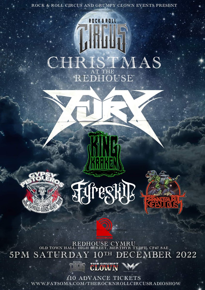 The first Rock &amp; Roll Circus Christmas at The Redhouse. Takes place on the 10th December 2022. Featuring five great bands, playing Original Rock &amp; Metal Music.