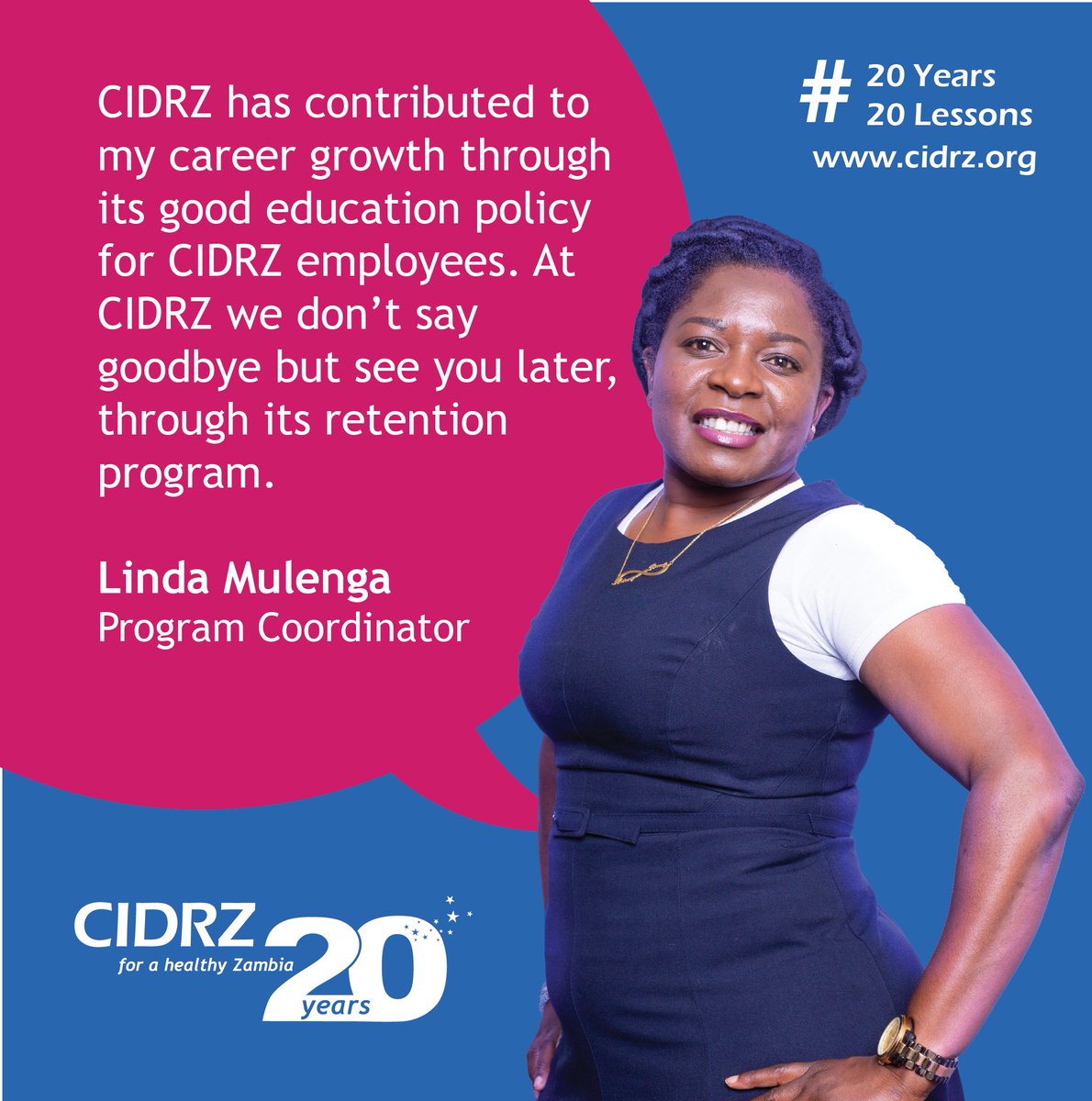 cidrzinfo's tweet photo. We asked our heroes to share what lessons they have learned over the 20 years. Thank you Linda Mulenga for sharing your lessons!
#CIDRZ #CIDRZ20 #20Years20Lessons https://t.co/ydfXNZr14f