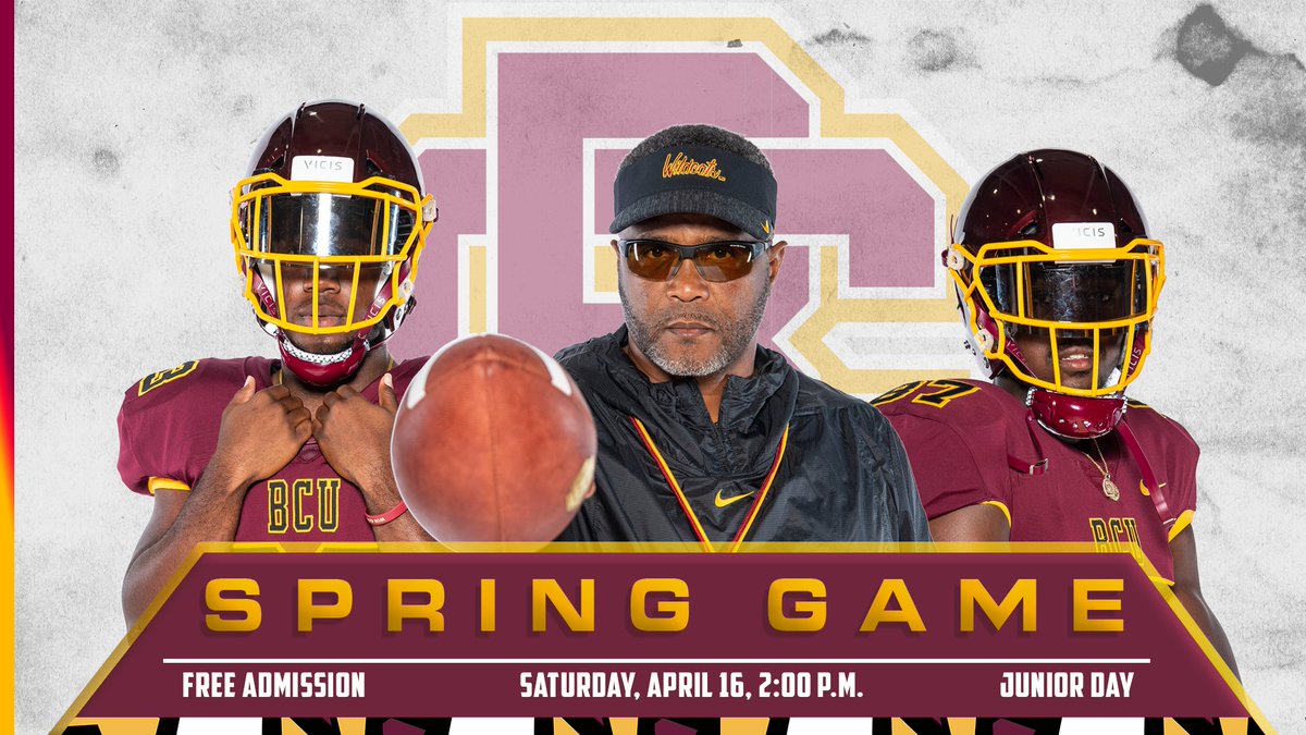 BCUGridiron's tweet photo. ❗️❗️ THIS WEEKEND ❗️❗️

Excited for football season? Come prove it. 

Come get a sneak peak of your 2022 Bethune-Cookman Wildcats this Saturday at Daytona Stadium! 

The spring game is open to the public, and admission is free!

We'll see you there. https://t.co/aN496X0FQw