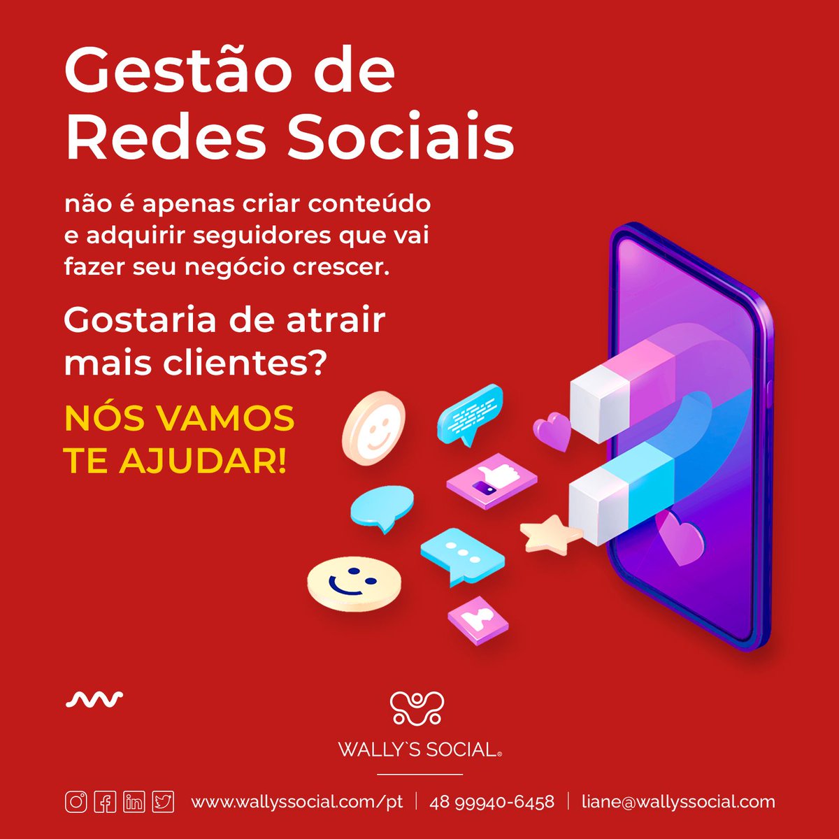 Você sabe que precisa de uma nova estratégia de marketing! 🚨
Gostaria de atrair mais cliente? 
Nós vamos te ajudar!
🌐 wallyssocial.com/pt )
📩 liane@wallyssocial.com
#agenciamarketing #wallyssocial #marketingdigital #estrategias #emailmarketing #inbound