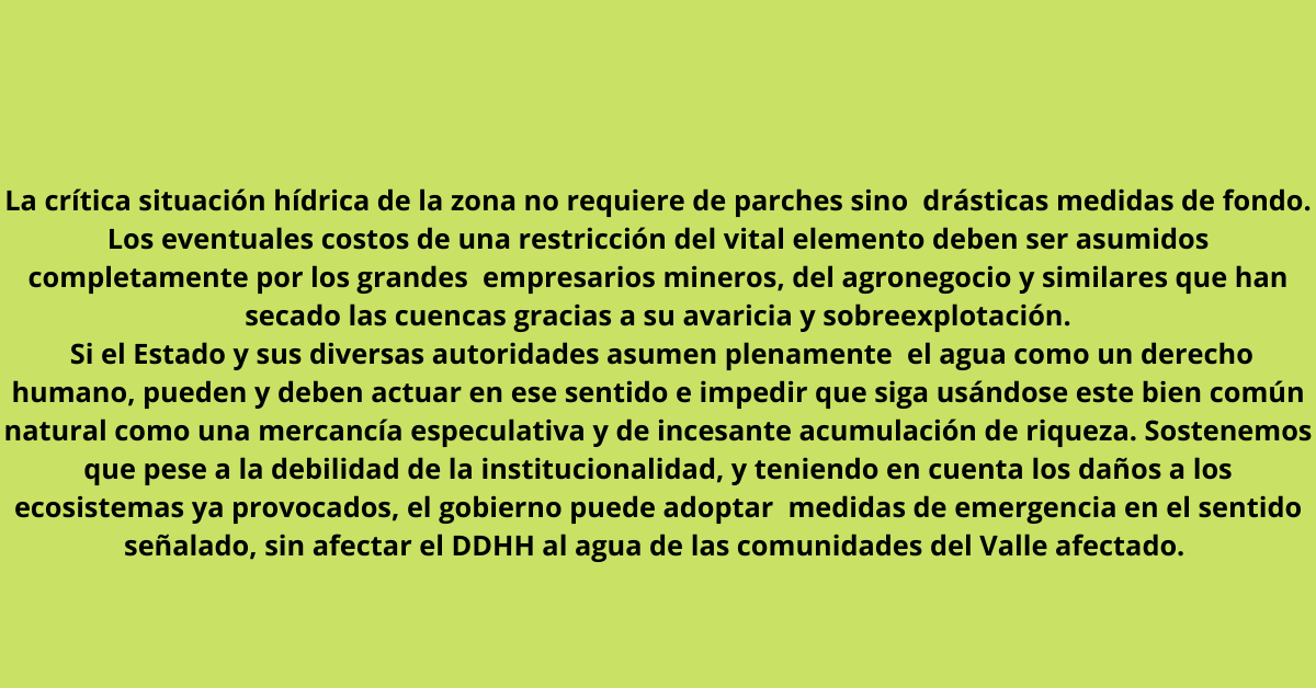 Ante anuncios de hoy sobre racionamientos, como MAT decimos, al concluir una declaración emitida hoy que el racionamiento  sea para los grandes empresarios que especulan y lucran con el agua. Y que se respete el derecho humano al agua. En hilo texto de declaración completa.