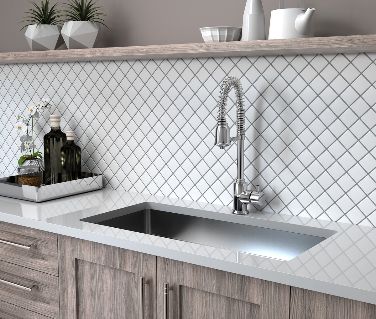 Commercial &amp; residential projects abound with our new Porcelart collection. A porcelain mosaic line that encompasses trendy shapes in classic neutral colors that will suit every need. #katelotile #hextile #pennyroundtile #mosaics