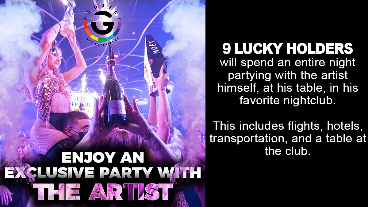 Project_G_NFT's tweet image. 🍾LIVE LIKE VIP &amp;amp; PARTY LIKE A KING🍾

Enjoy the luxury party scene as you get to flex your status with our Multi-Platinum Artist 
         
            ✨ALL NIGHT LONG✨

Check out our other giveaways in our Discord!
Verify✅ discord.gg/projectg ✅ now! #NFTs #NFTGiveaway