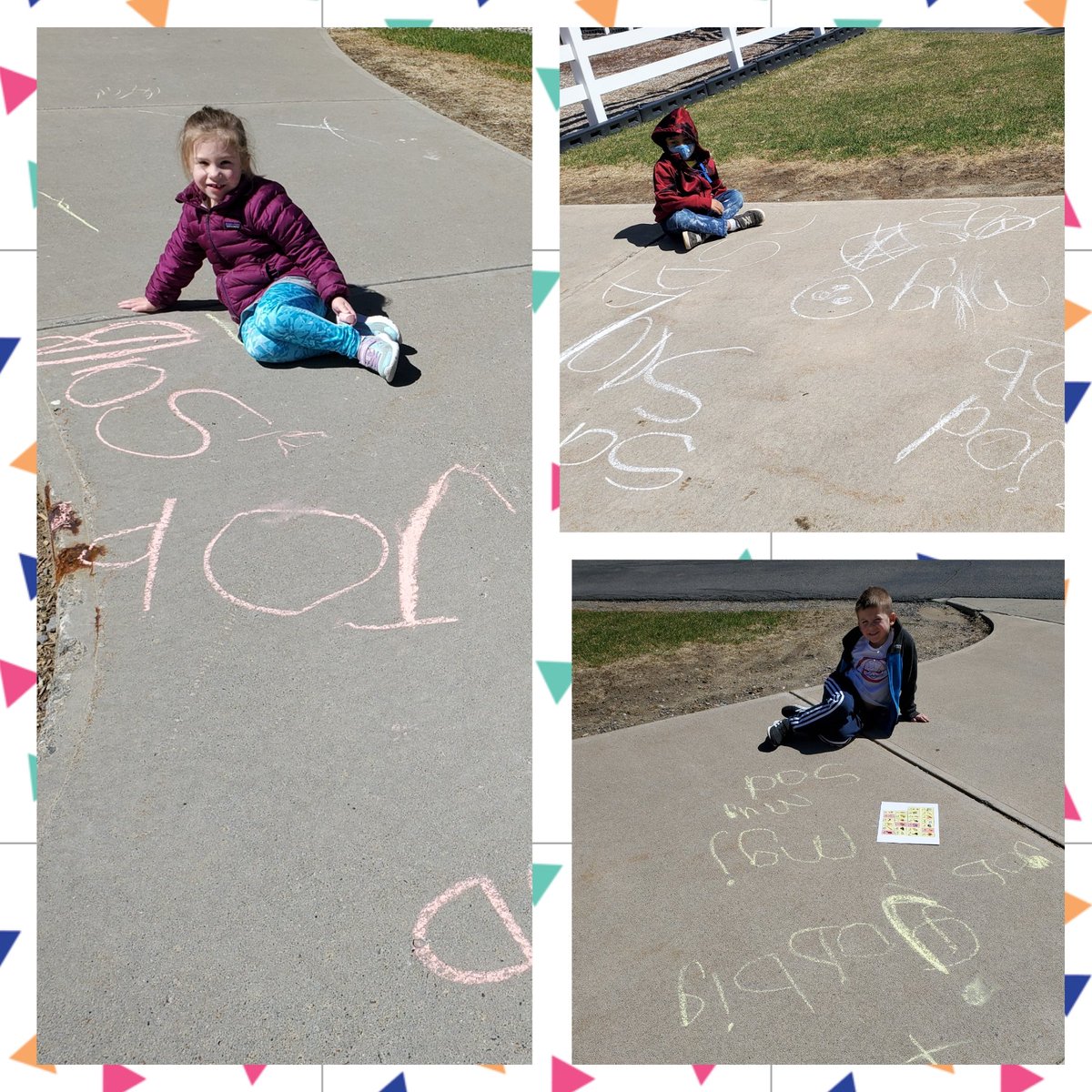 The sun was shining today. Finally time for writing on sidewalk with chalk! ☀️✍️