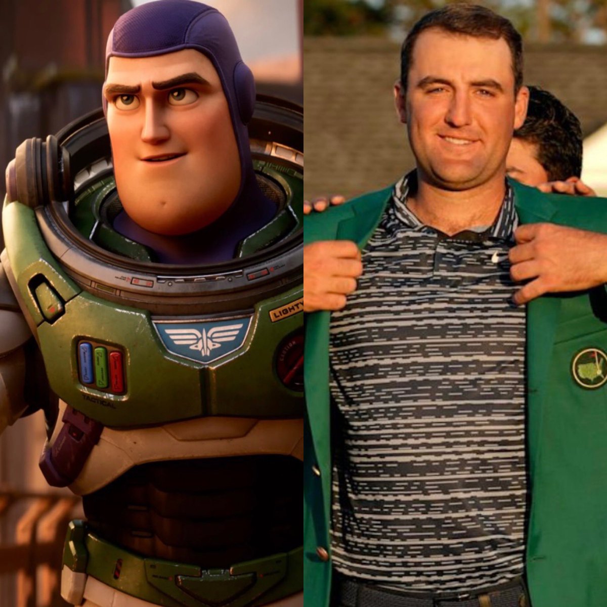 MarciaMendonca2's tweet photo. At 6’4’’ tall and long, round face Scottie Scheffler reminds me of Toy Story’s Buzzlightyear &amp; makes me admire him even more. Add to that, awesome skills and flex 4-putt to win  @TheMasters 💪🏼 https://t.co/SlcZPc1jC7