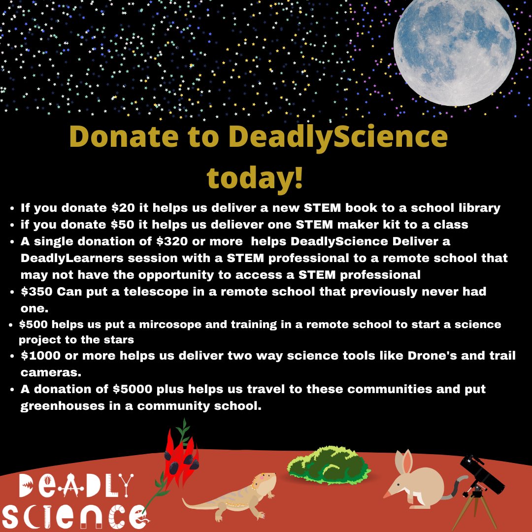 Donate to deadlyscience.org.au/donate/ today ! If you can’t consider retweeting to get it out there to someone who can :)