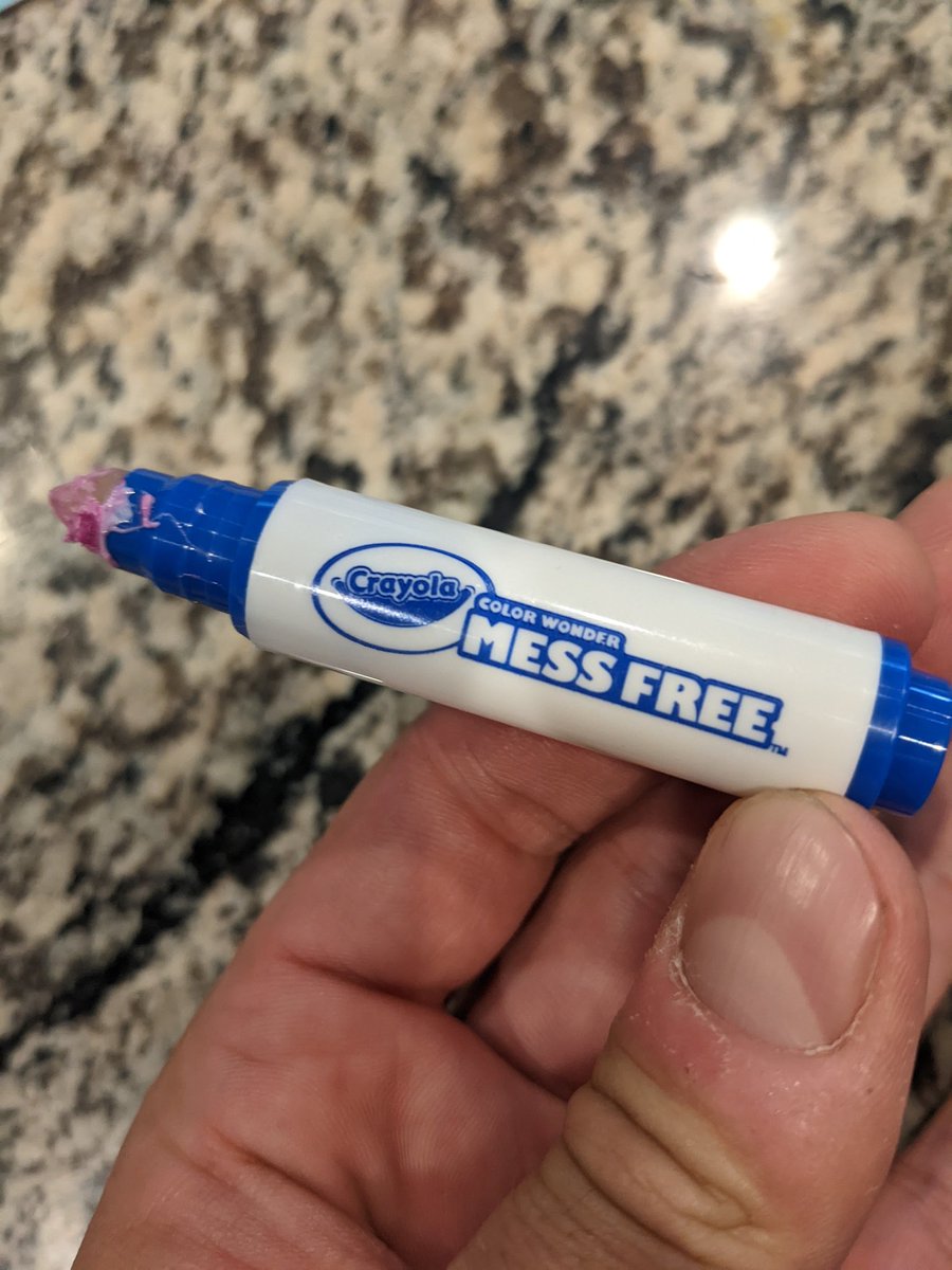 buzz_money's tweet photo. @Crayola #ColorWonder #MessFree Can you explain how this mess free marker melted a hole in this pink solo cup? Found sitting on its side below the shelf where my kids keep their art stuff. Has been sitting there for at most 24 hours. The plastic was gooey... https://t.co/P3LRErLXDk