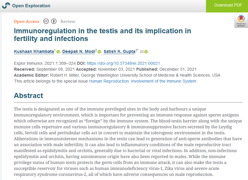 explor_immunol's tweet photo. An article from our Guest Editor Dr. Satish K. Gupta, welcome to read and share.
"Immunoregulation in the testis and its implication in fertility and infections"
https://t.co/T8RM9EFnIv
#Blood #infertility #antisperm #antibody #epididymitis #orchitis #infection #autoimmunity https://t.co/XSnCP0av6r