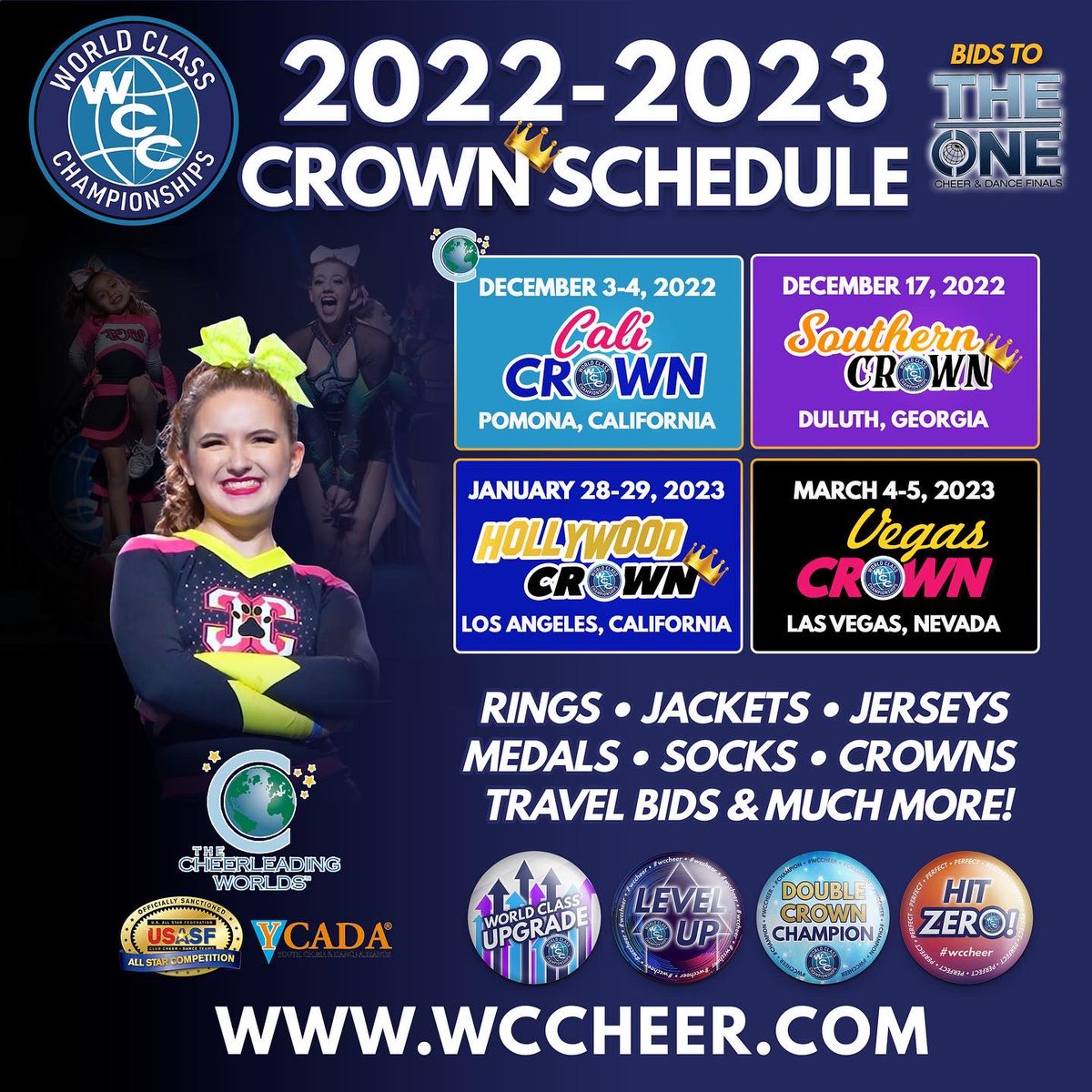 Earn a bid to 𝐂𝐡𝐞𝐞𝐫𝐥𝐞𝐚𝐝𝐢𝐧𝐠 𝐖𝐨𝐫𝐥𝐝𝐬 with World Class Cheer in December at our Cali Crown! 👑 #wccheer #cheerleadingworlds #worldscheercompetition
