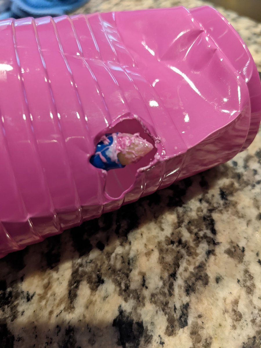 buzz_money's tweet photo. @Crayola #ColorWonder #MessFree Can you explain how this mess free marker melted a hole in this pink solo cup? Found sitting on its side below the shelf where my kids keep their art stuff. Has been sitting there for at most 24 hours. The plastic was gooey... https://t.co/P3LRErLXDk