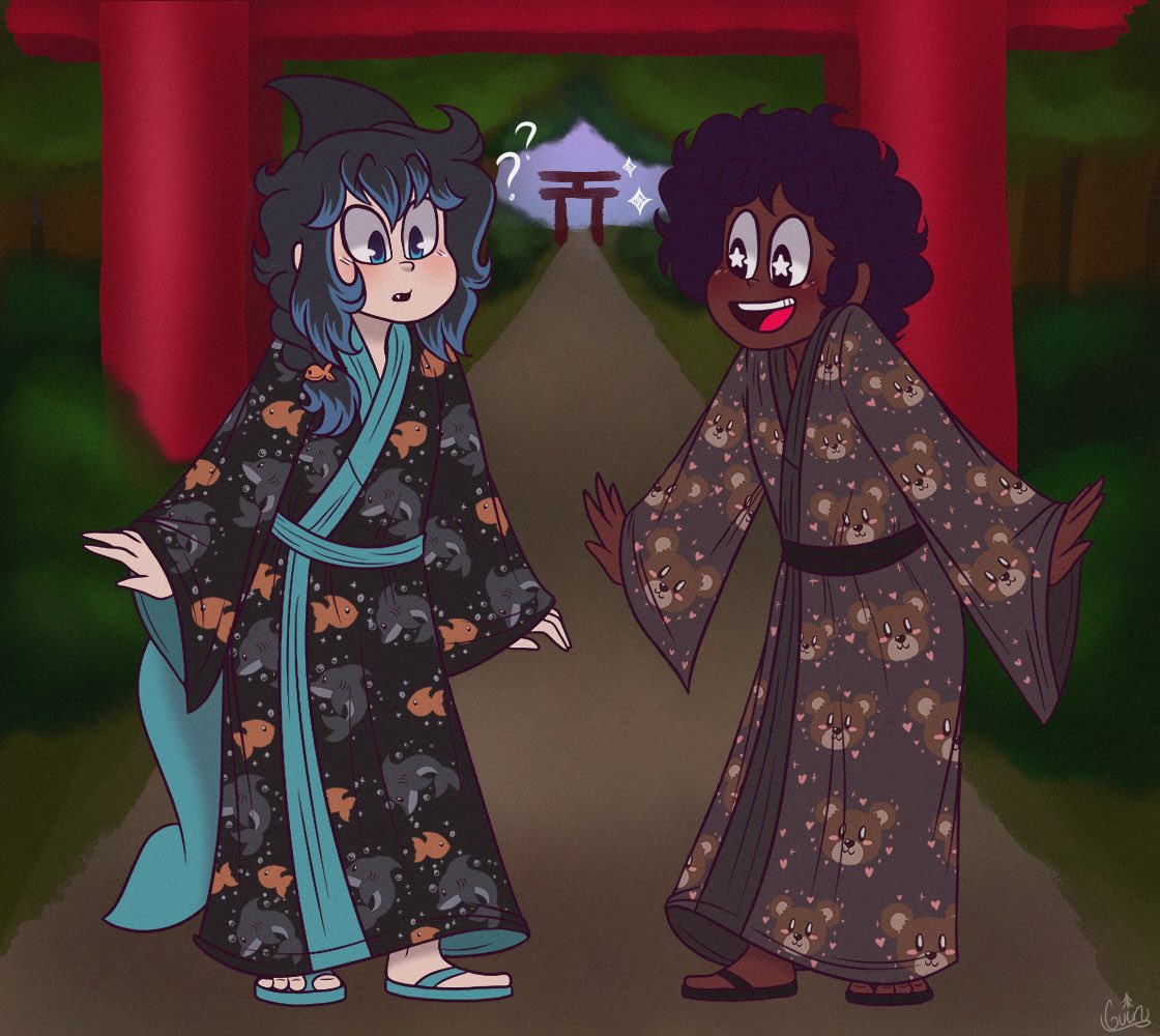 Commission done for <a href="/TheUrsamaru/">🐻Ursamaru🐻</a> feat. <a href="/ElessarSharkBoi/">ElessarDaShork</a> in custom kimonos ✨💕

#Commission #illustration #friends #digitalart #myart #ArtistOnTwitter