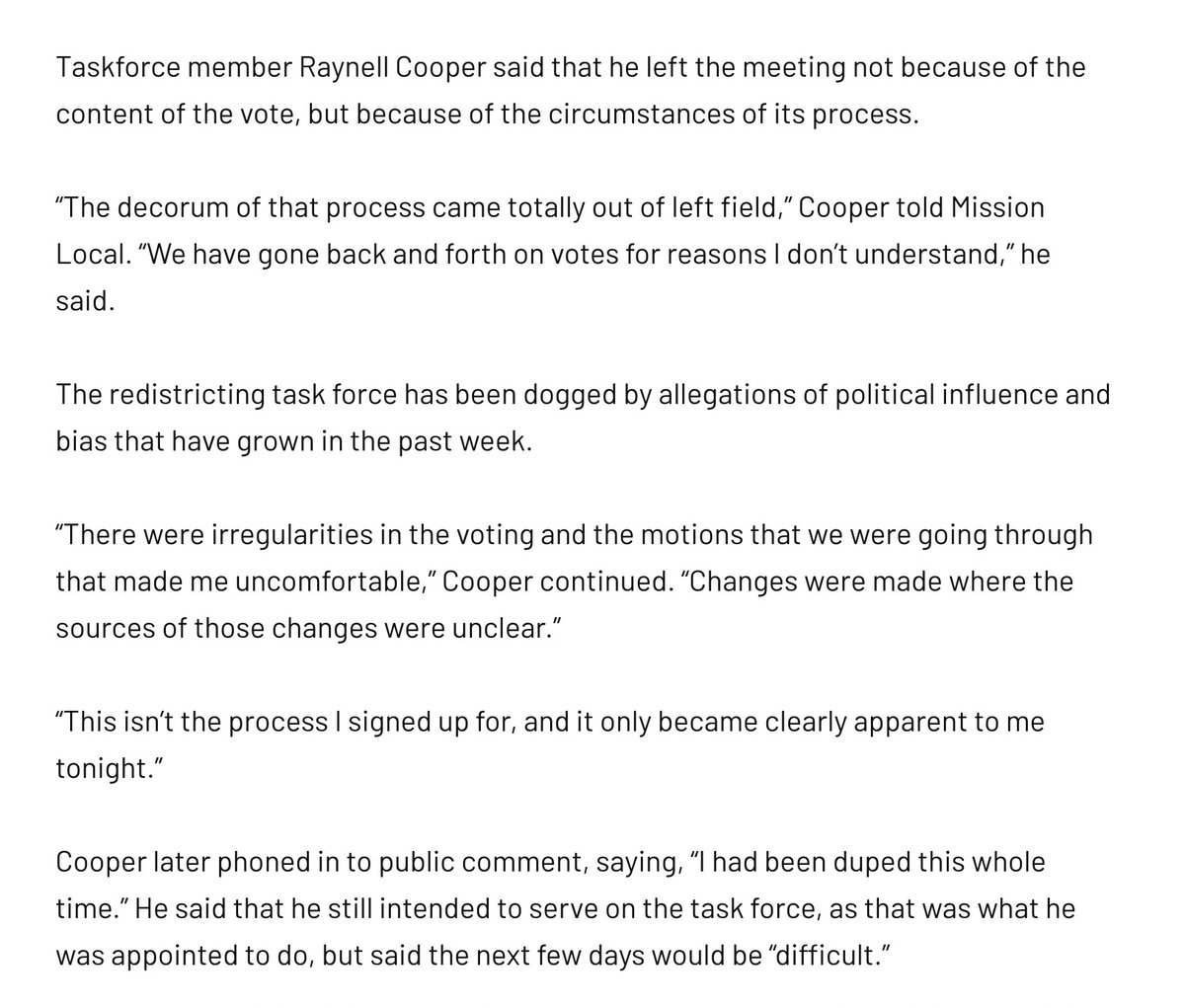 TheLeagueSF's tweet photo. @OakSyder @sfstandard Cooper said that he left the meeting not because of the content of the vote, but because of the circumstances of its process. “Changes were made where the sources of those changes were unclear.”
Cooper later phoned in to public comment, saying, “I had been duped this whole time.” https://t.co/sjPK2LaXmX