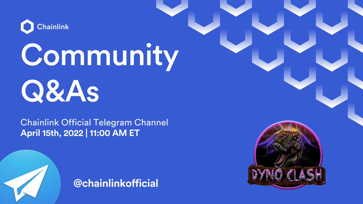 #AMA announcement 🎙

<a href="/thedynoclash/">Dyno Clash</a>
 x 
<a href="/chainlink/">Chainlink</a>

Room: (Telegram)
t.me/chainlinkoffic…

Time: April 15th, 2022 l 11 AM ET

Don't miss it out!  

#DynoClash #Chainlink #PoweredByChainlink