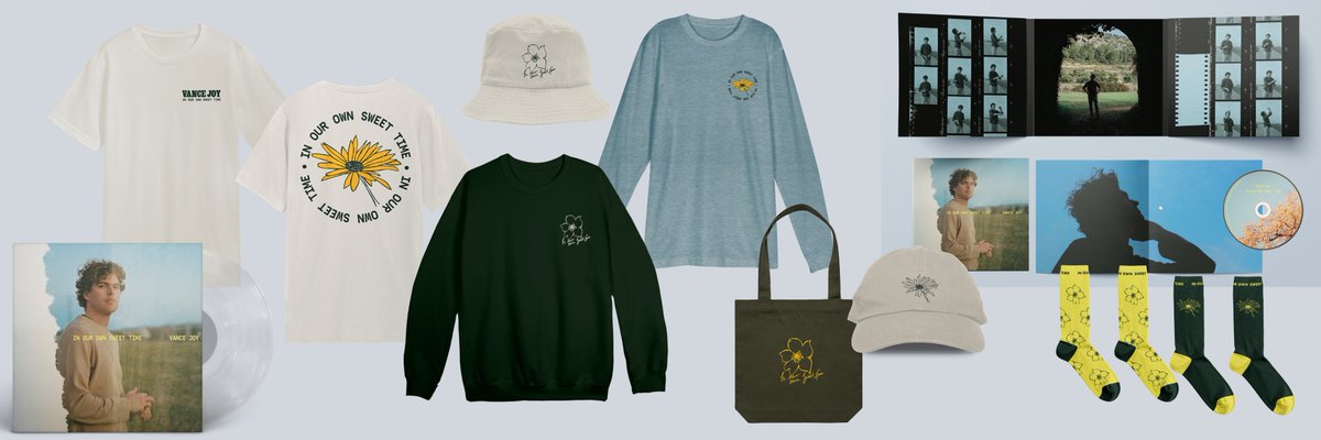 vancejoy's tweet photo. My new album ‘In Our Own Sweet Time’ is out June 10, head to the link below to pre-order the exclusive vinyl &amp; CD + limited album merch. I did these sketches of flowers and I reckon this merch looks rad ❤️X
https://t.co/VWAIyBGqWb https://t.co/5FEI6SDNS1