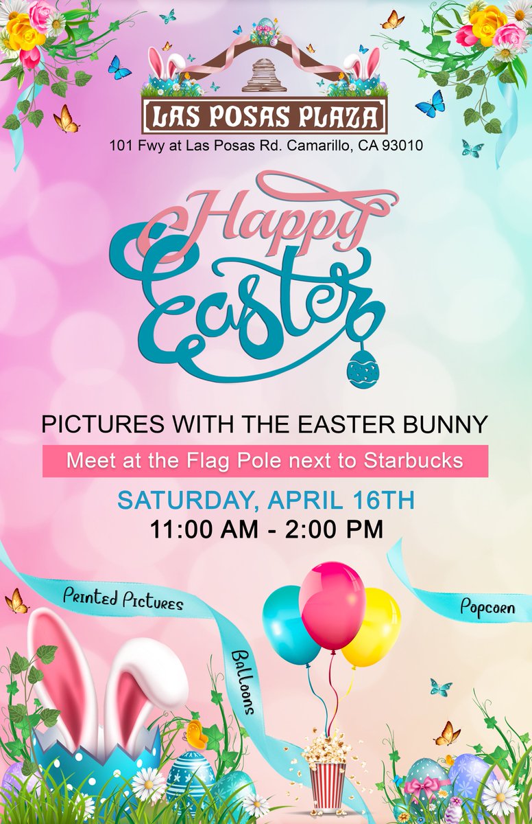 PosasLas's tweet image. New Easter Event this Saturday, April 16th at the flag pole next to Starbucks. We will be taking pictures with the #EasterBunny and there will be #Popcorn &amp;amp; #Balloons. Look forward to seeing you there.