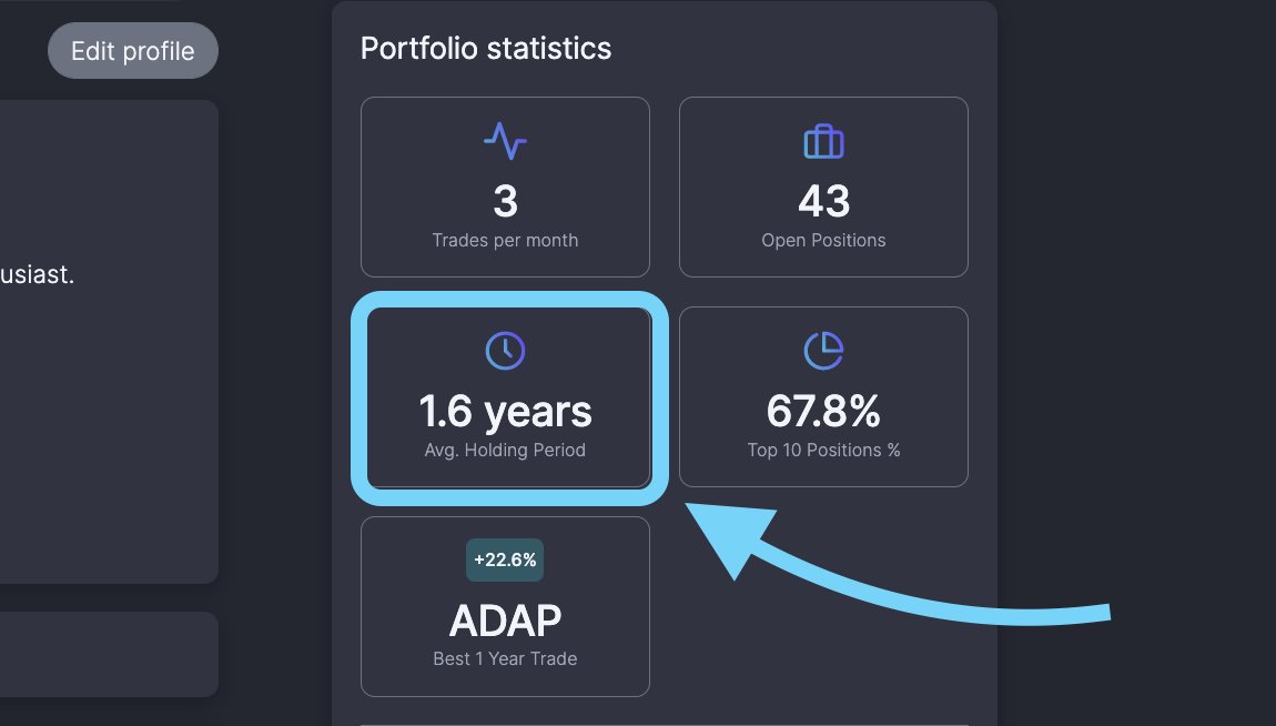If you link a brokerage to <a href="/JoinCommonstock/">Commonstock</a> you can see some really fun portfolio statistics pop up on your profile page.

The Robinhood account I have connected has an average holding period of 1.6 years.

Who can beat me?