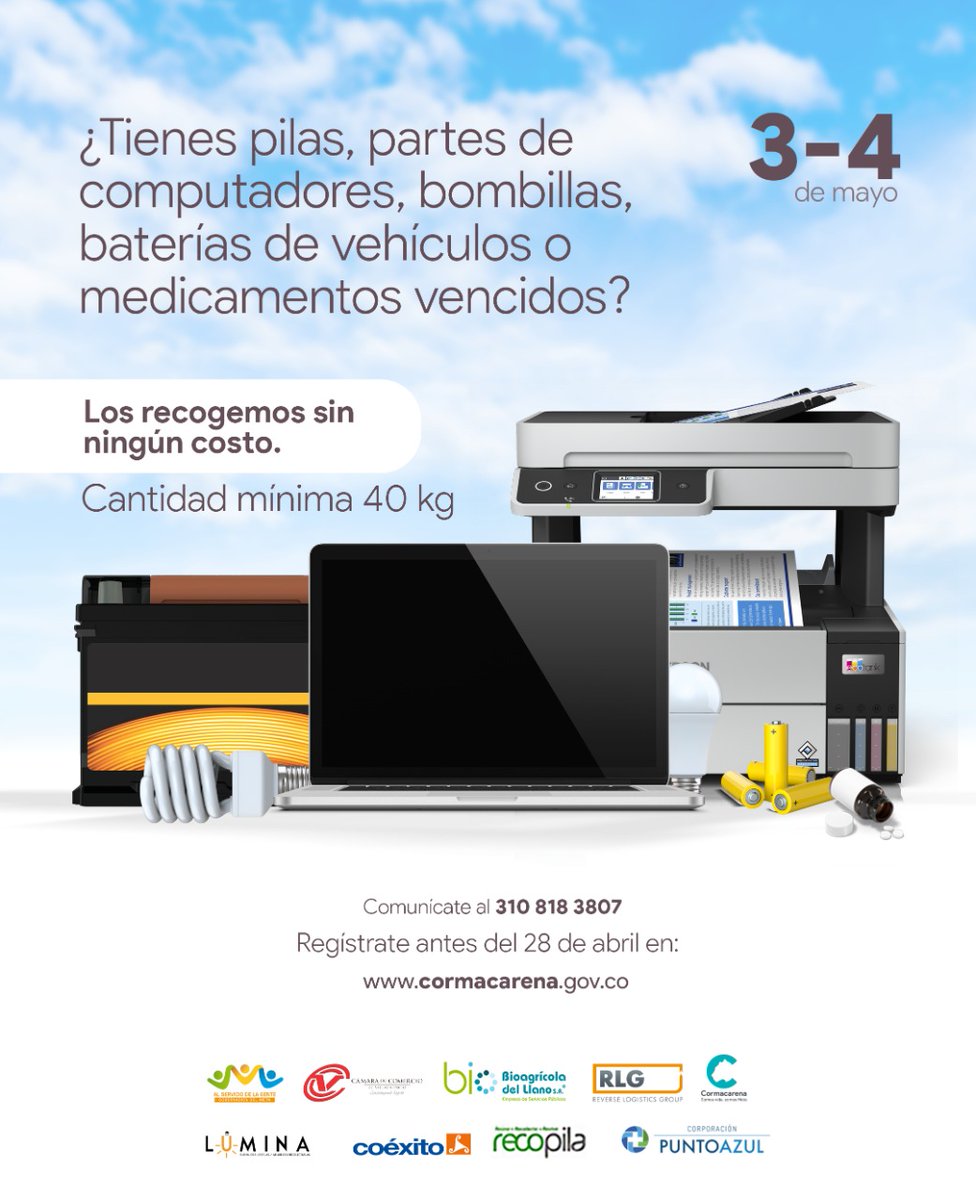 CORMACARENA's tweet photo. ¡Atención Villavicencio información de interés!

Abiertas las inscripciones para las rutas de recolección de residuos posconsumo. Los interesados pueden inscribirse, diligenciando el siguiente formulario 👉 https://t.co/CmU2VLij4j

#Cormacarena #SomosVidaSomosMeta #SomosGestión https://t.co/0gzUAd8OgC