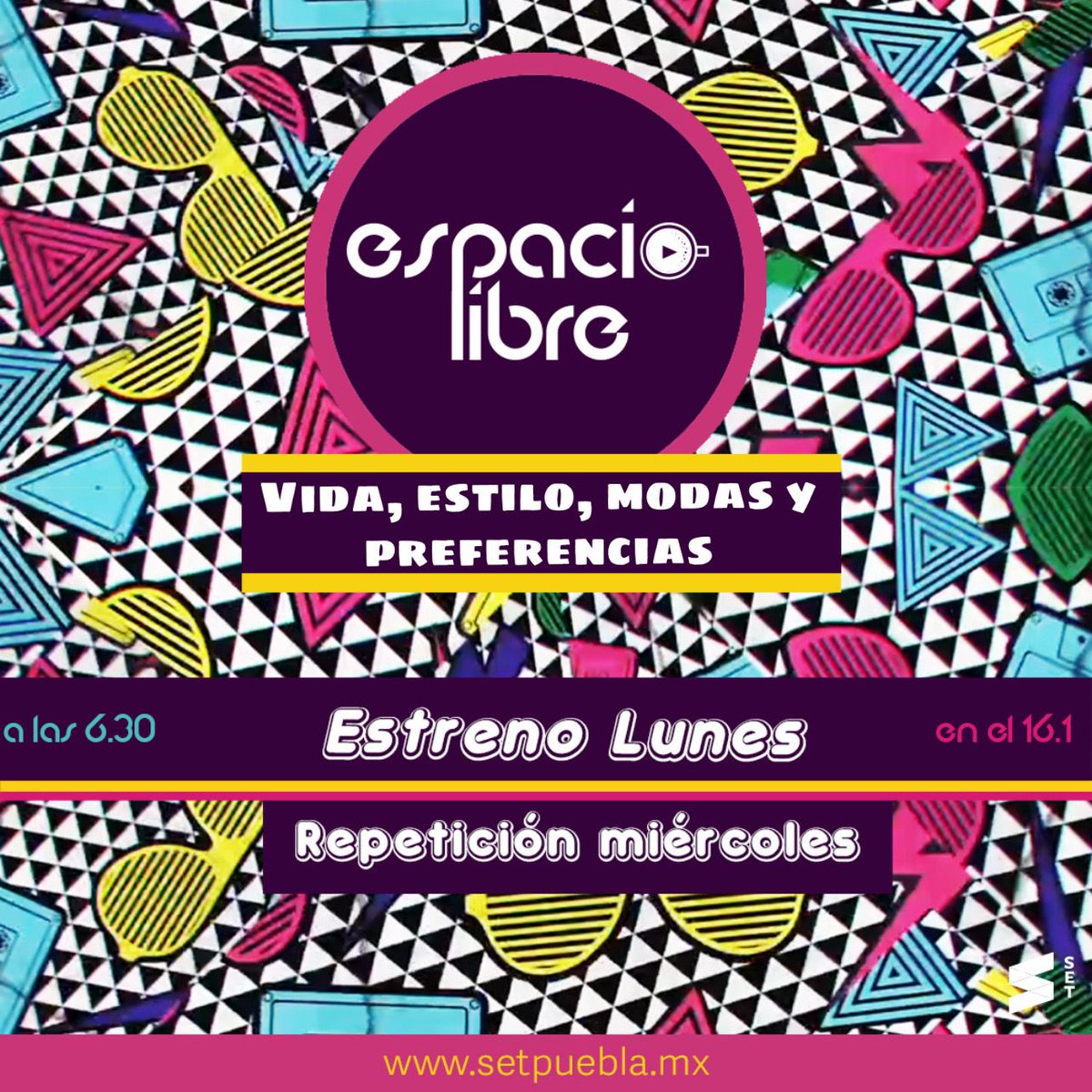 Errorstv7's tweet photo. 📣📣Lunes de #EspacioLibre.

El día de hoy hablaremos sobre vida, estilo, modas y preferencias. 😮

En punto de las 18:30 hrs. 😍📺

▶️#SETTelevisión
📺Canal 16.1 https://t.co/UJ8bhjqPgT