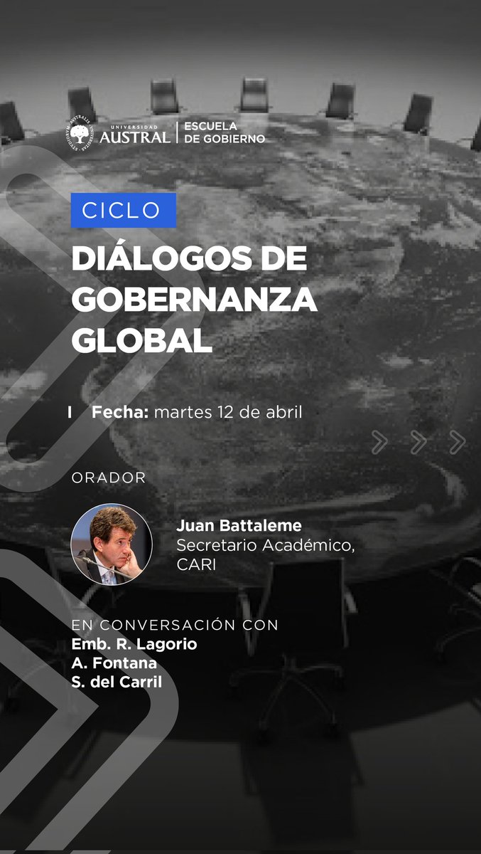 #AgendaAERIA📘

📌 Ciclo Diálogos de Gobernanza Global 2022 - 1er Encuentro de la <a href="/UnivAustral/">Universidad Austral</a>

👥 Participan: <a href="/battaleme/">Juan Battaleme</a>; Emb. <a href="/lago1955/">Ricardo Ernesto Lagorio</a>; <a href="/delcarrils/">Sofía del Carril</a> y <a href="/andresfontana32/">andyfontana</a>

🗓 12 de abril
🕕 18.00 hs

➡️ Evento presencial/virtual

✍ Inscripción: bit.ly/3NSflQd

#AERIA🇦🇷🌎