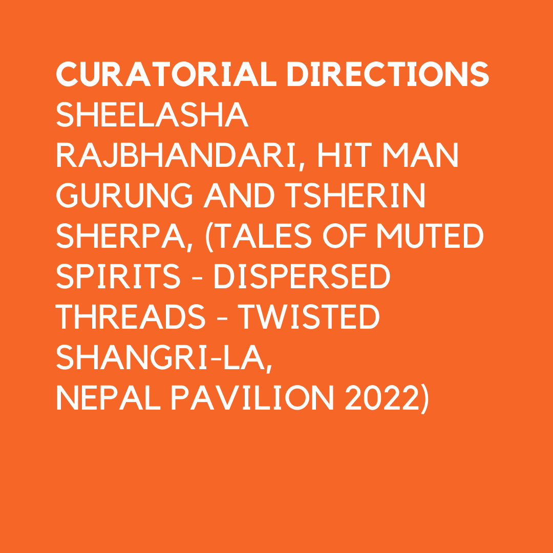 SHcurating's tweet photo. Curators Sheelasha Rajbhandari, Hit Man Gurung &amp; artist Tsherin Sherpa will host a panel discussion @asiaforum on 23 Apr. "Curatorial Directions" will draw on their practices in Kathmandu, and Tales of Muted Spirits – Dispersed Threads – Twisted Shangri-La, Nepal Pavilion 2022. https://t.co/FvXMkRoDDt