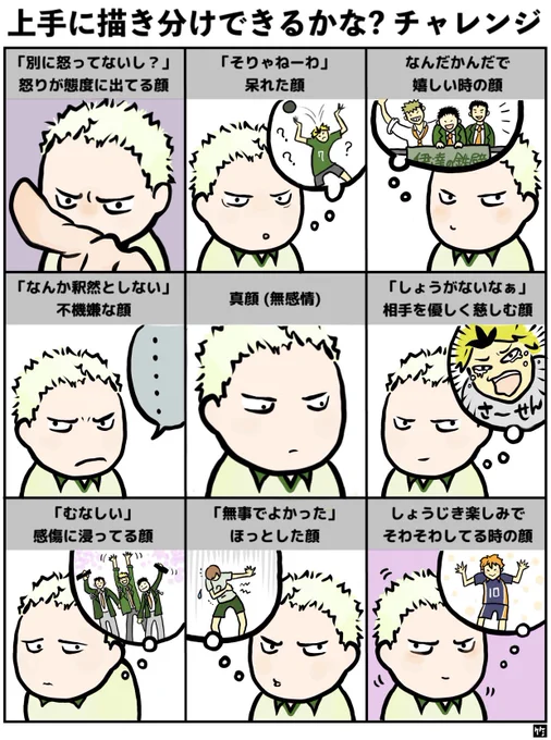 #微妙な表情描き分けチャレンジ
素敵なテンプレお借りしました。初テンプレレンタルです。
今回は「ハイキュー」から青根くんに協力してもらいました。
微妙に動く表情の小さな小さな小さな変化を見て頂けると幸いです……😌 https://t.co/nqeijs1NfR 