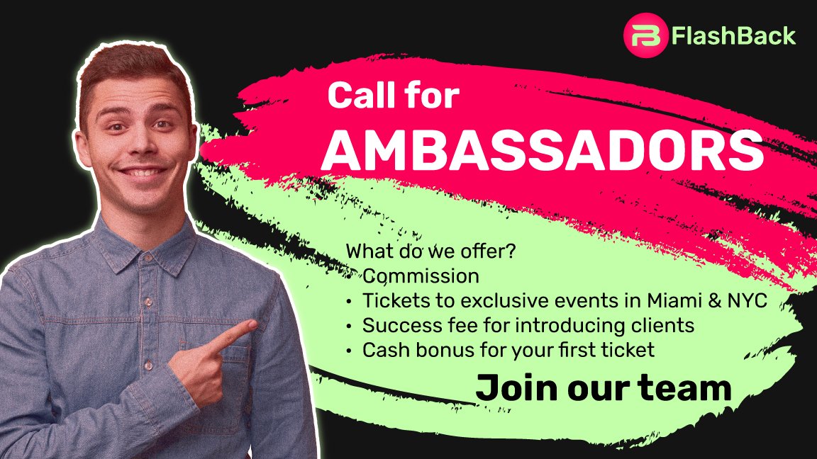 flashbacknft's tweet image. Calling on potential brand #ambassadors
Join our elite #ambassador team &amp;amp; connect our brand with potential clients in your network.
#Earn commissions, tickets to exclusive events in Miami &amp;amp; NY, success fee for introducing clients, cash bonus

Join us here: docs.google.com/forms/d/1mQLzg…