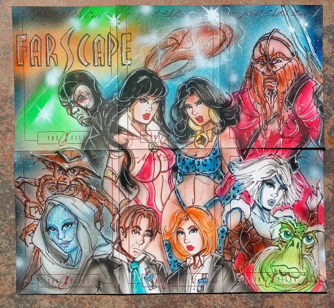 ThePhoenixxx's tweet photo. Farscape, X-files, Vampirella and Pantha crossover sketch card puzzle commission.

#biancathompson #biancathompsonart #sketchcardcommission #farscape #xfiles #vampirella #pantha #sketchcard #commission https://t.co/n8lEuExFwh