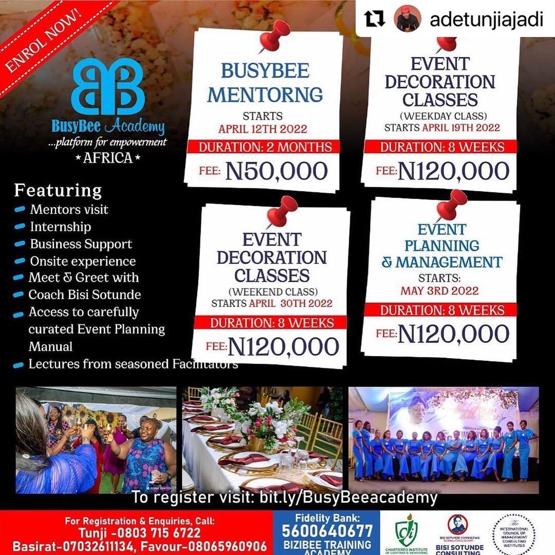 The fourth training program on this flyer(Event Planning and Management) is starting 2days to my birthday (B-day 5th May, 2022) and I have always desired to be a part of it....but it is well