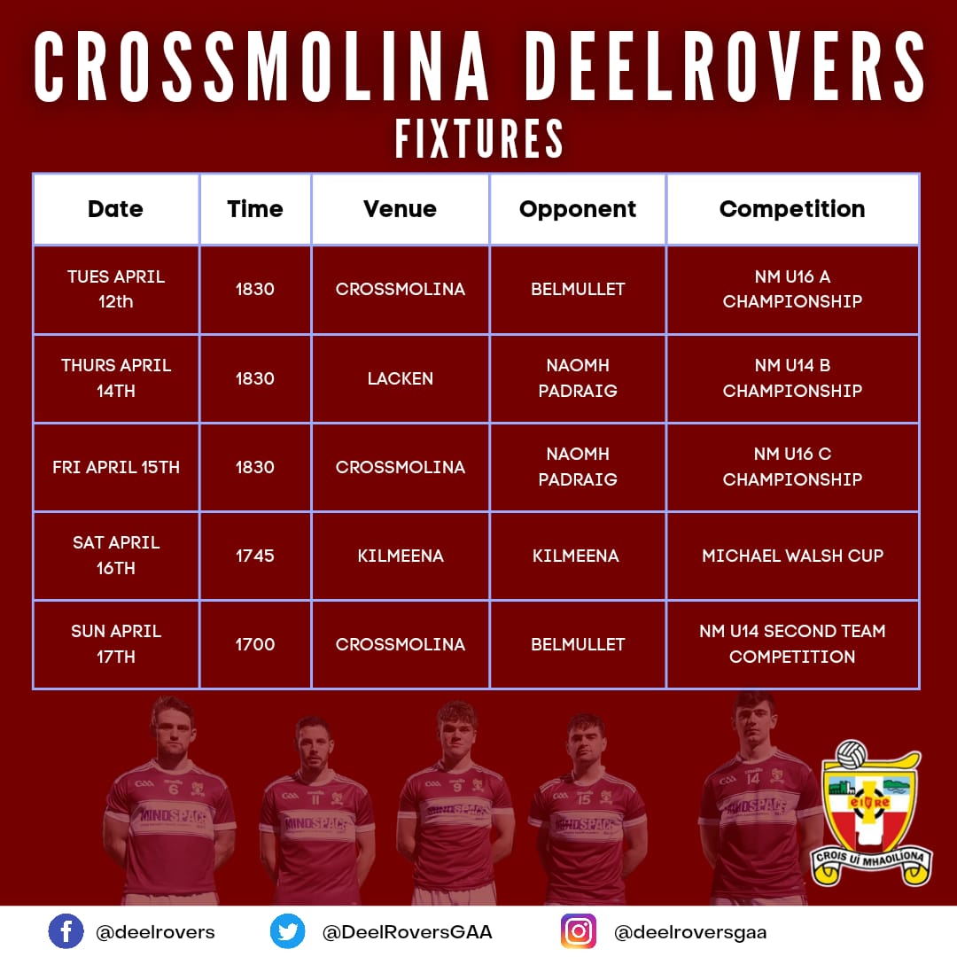 DeelRoversGAA's tweet image. This weeks .@DeelRoversGAA fixtures