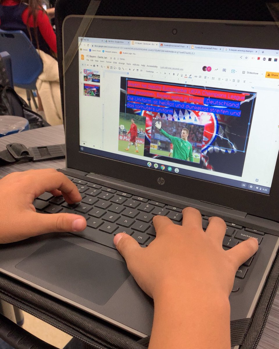 FSmeef's tweet image. 3-5 graders have started presenting their #Google slideshows about popular german Fussball (soccer) teams. Not only are they writing/reading in #German , they are exploring and using creativity to design informative and aesthetically pleasing slides! #OFOD #WeDeliverExcellence