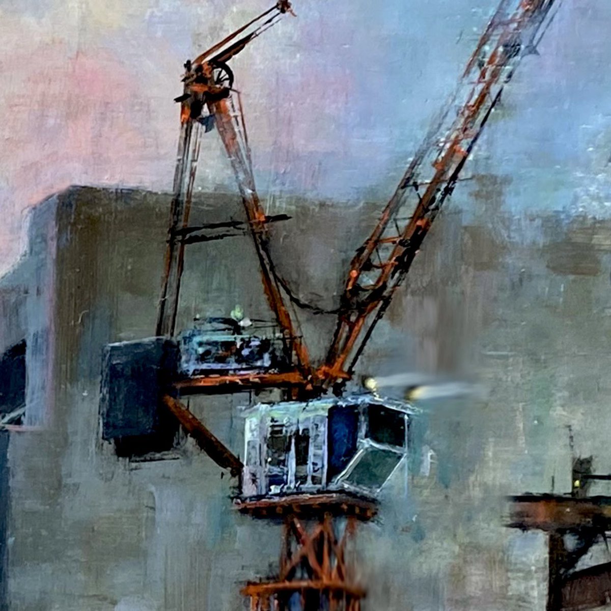 Bravadopaint's tweet photo. “Sky Crane on Maple Street” (Detail)  BRAVADOPAINT .com #Grabowski••••••••••••#art #fineart #painting #impressionism #realism #style #design #SanFrancisco #outdoors #Engineering #architecture #construction #crane #machines #street #work #building #remodel #retro #sky https://t.co/VLncf6TP28