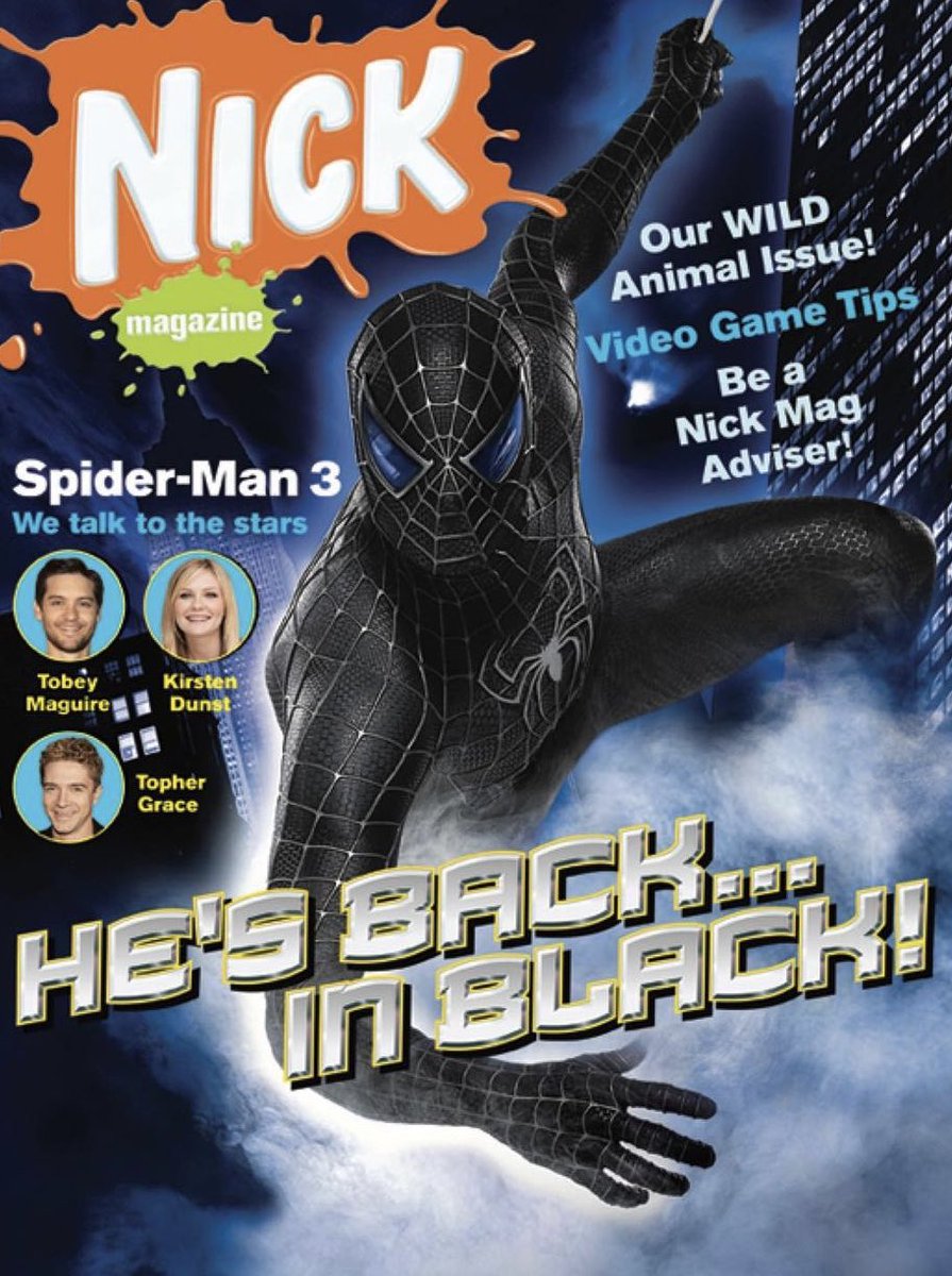 RT @REAL_EARTH_9811: Black suit Spider-Man on the cover of Nick Magazine, promoting Spider-Man 3 (2007) https://t.co/pkktjvHyKq