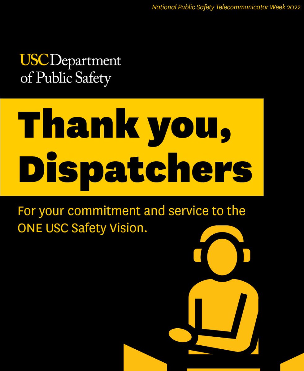 USCDPS's tweet photo. This week is dedicated to the incredible work that our Public Safety Dispatchers (PSDs) do every day! Thank you to all of our dedicated PSDs who are always on the other end of the line, ready to serve. Your dedication to our community will always be appreciated ✌️

#USC #ONEUSC https://t.co/4Rkr9ynFs0