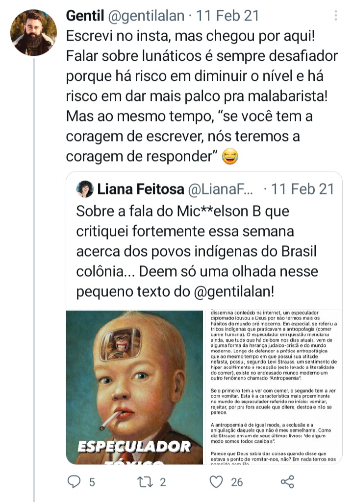 atorrenorte's tweet photo. @gentilalan @criacionismo Olha só... a sub-celebridade do terceiro escalão subversivo, que não citava o pastor com medo de dar palco (kkkk), vindo comentar no post do @criacionismo. https://t.co/hVIFAfFEaF