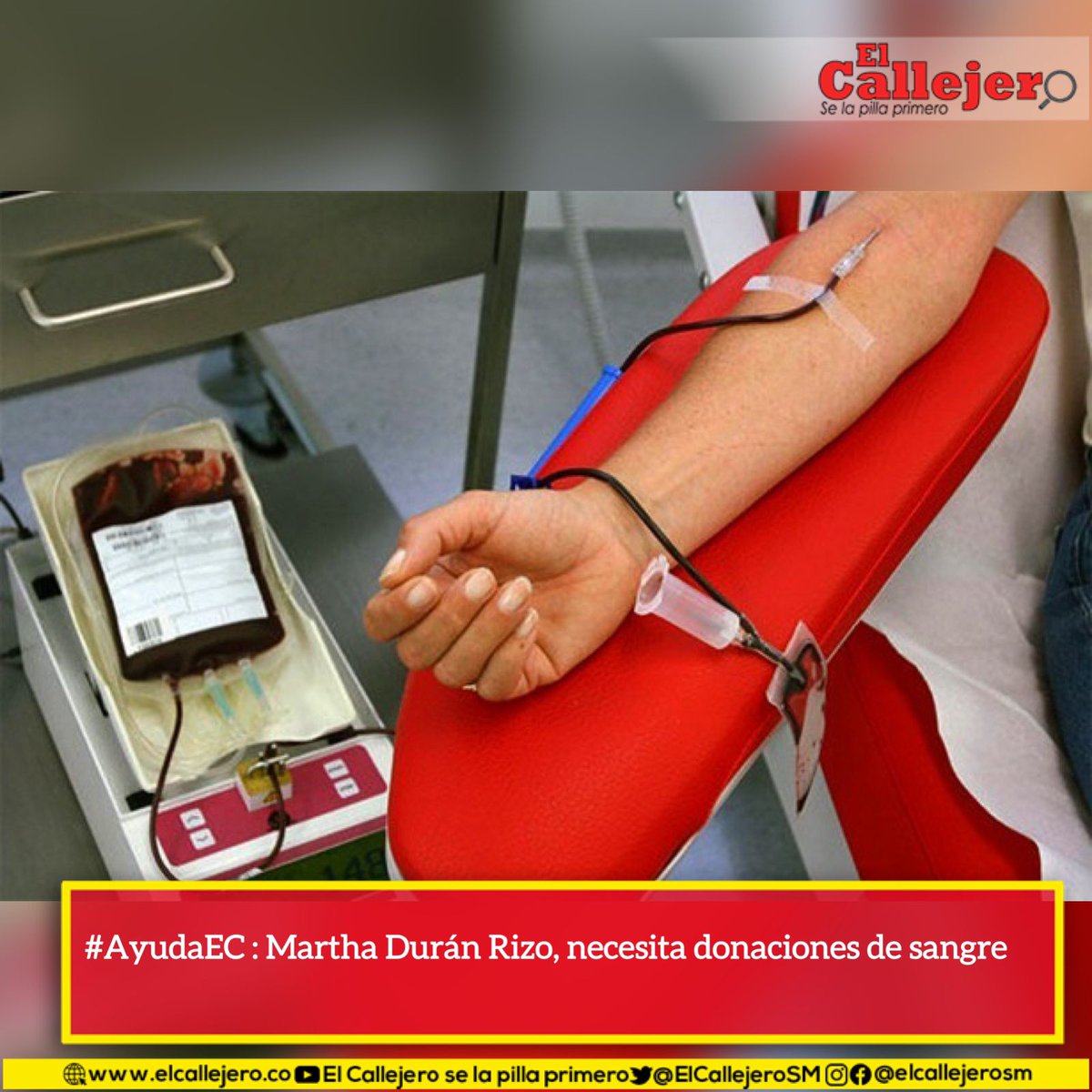 ElCallejeroSM's tweet photo. #AyudaEC MARTHA ELENA DURÁN RIZO, necesita donaciones de cualquier tipo de sangre
Banco Central de Sangre Waacar
Piso 2, Centro Médico García Infante Cra 11 #18-90, Santa Marta.
Si puedes donar sería de gran ayuda, si no, compartir la información también lo sería.
@by_vicro https://t.co/quW6gjl8fQ