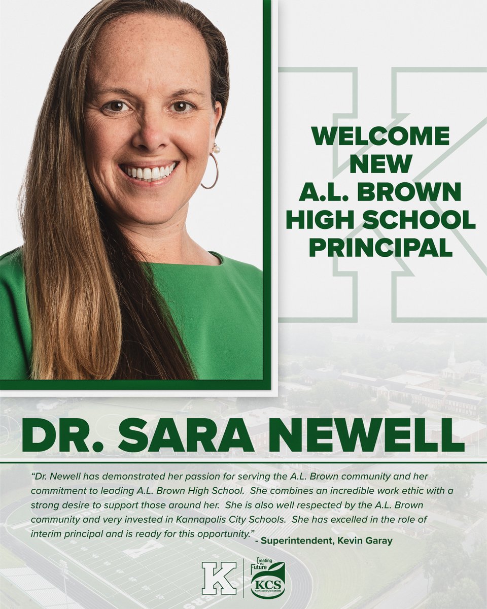 KCS_NC's tweet photo. We are excited to share that Dr. Sara Newell has been named the new principal at @ALBrownHS!🎉

Dr. Newell began serving as the interim in January and has done an outstanding job. She will continue to be a strong leader for the high school and in the district!

#myKCS https://t.co/m7nNvcA8hl