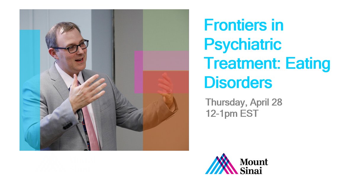 IcahnMountSinai's tweet photo. On April 28, Tom Hildebrandt, PsyD, Director of 
@MountSinaiNYC's Center of Excellence in Eating and Weight Disorders, will discuss recent developments in treating low weight #EatingDisorders. Details and registration: https://t.co/8ZFt30xgG7 https://t.co/8a1VA4ZKLi